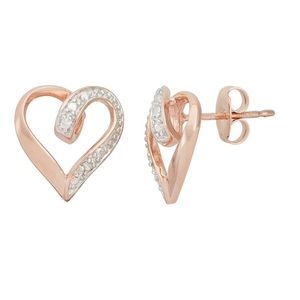 18k Rose gold diamond acc heart studs